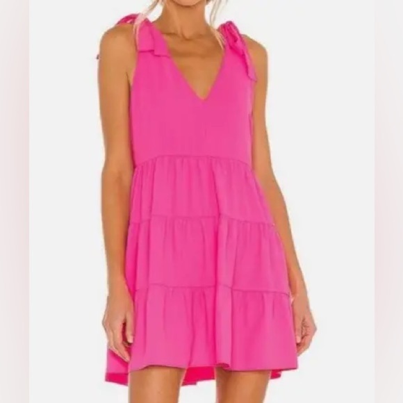 AMANDA UPRICHARD Revolve Hot Pink Pruitt Tiered Mini Dress XS - Picture 4 of 8